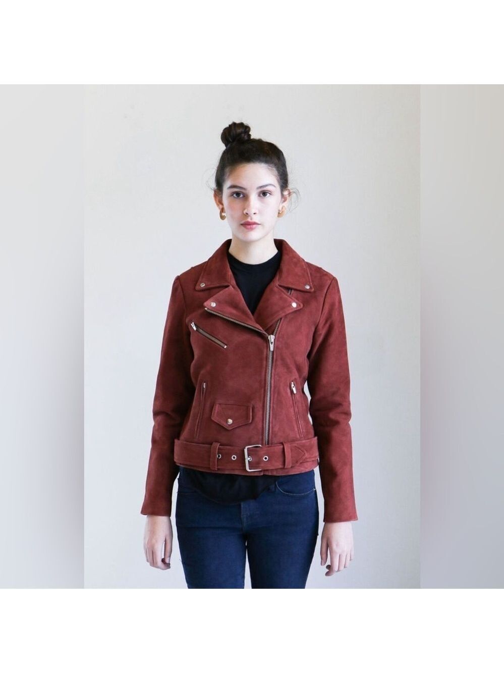 NWT VEDA Jayne Rust Suede Moto Jacket Sz-M